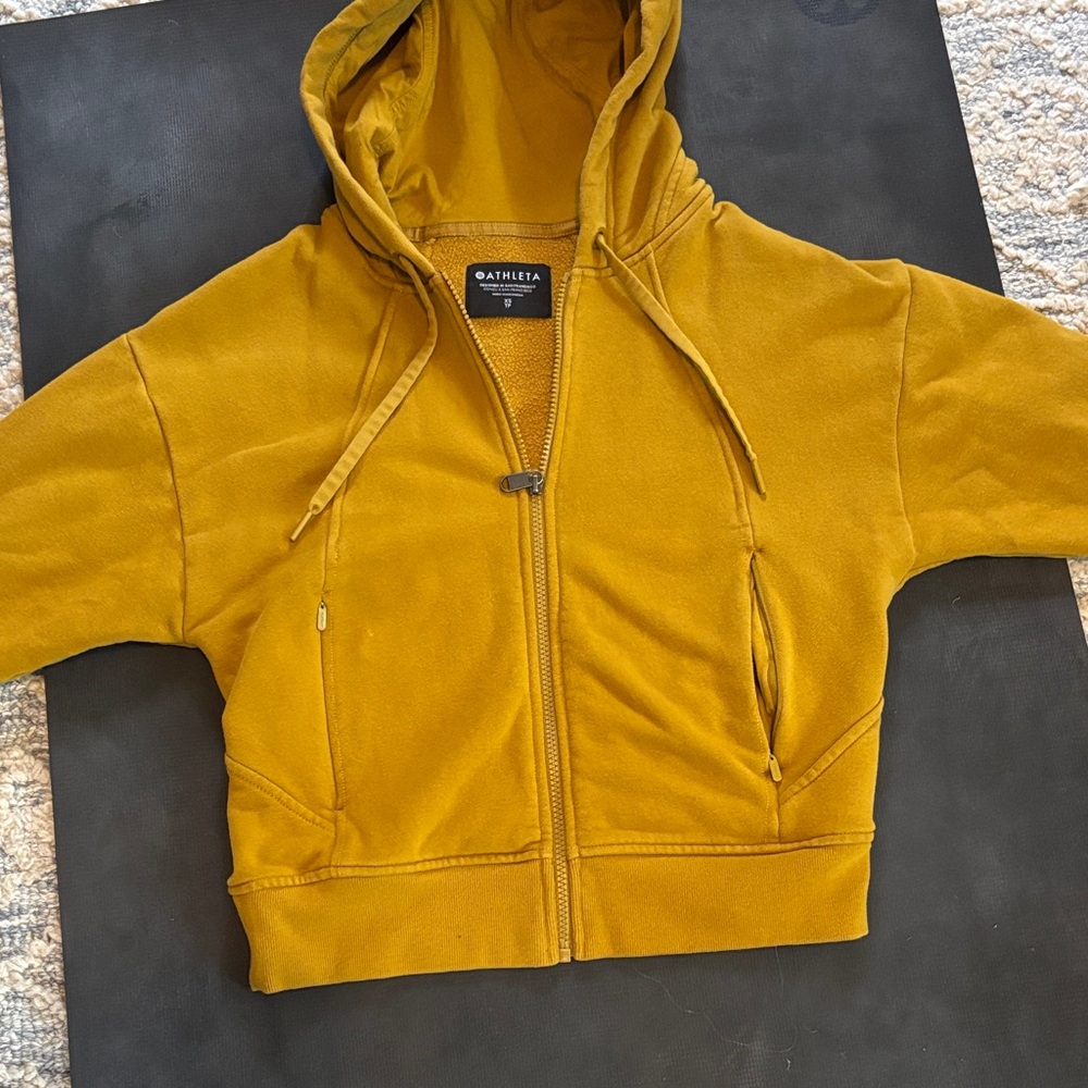 Athleta Mustard Hooded Zip-Up Sweatshirt